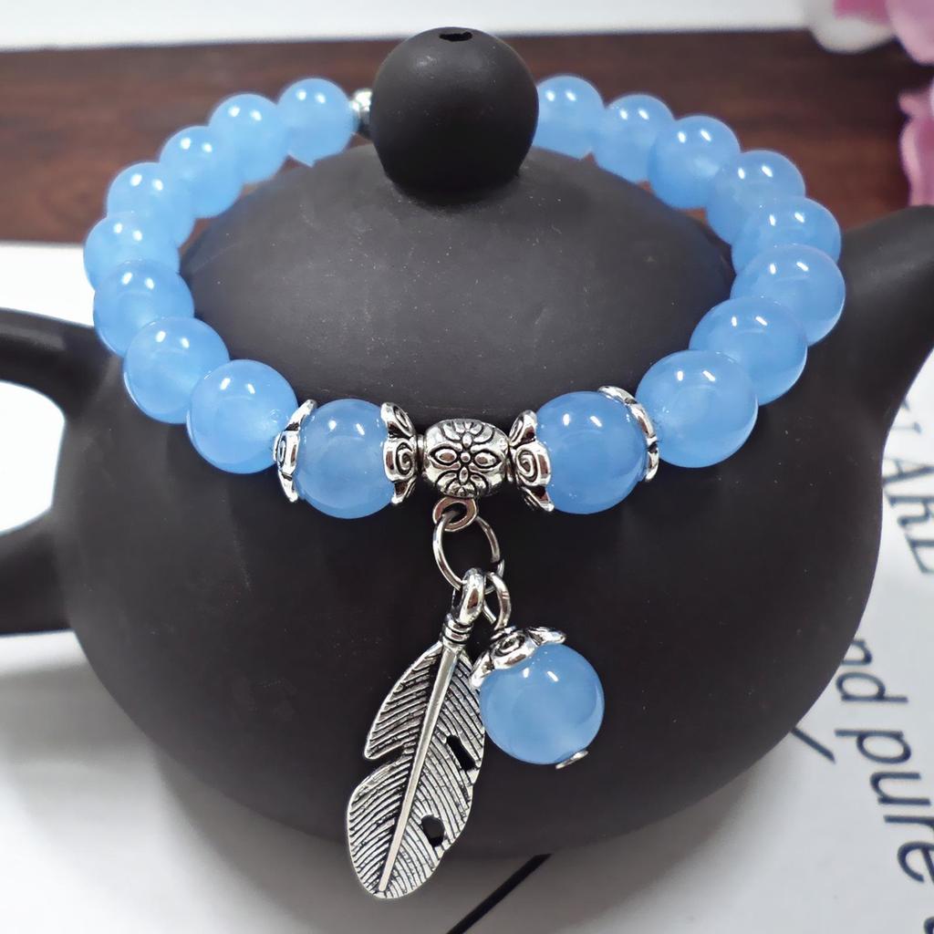 Amethyst Chalcedony Bracelet with Vajra Bell Pendant - Handmade Beaded Jewelry for Women