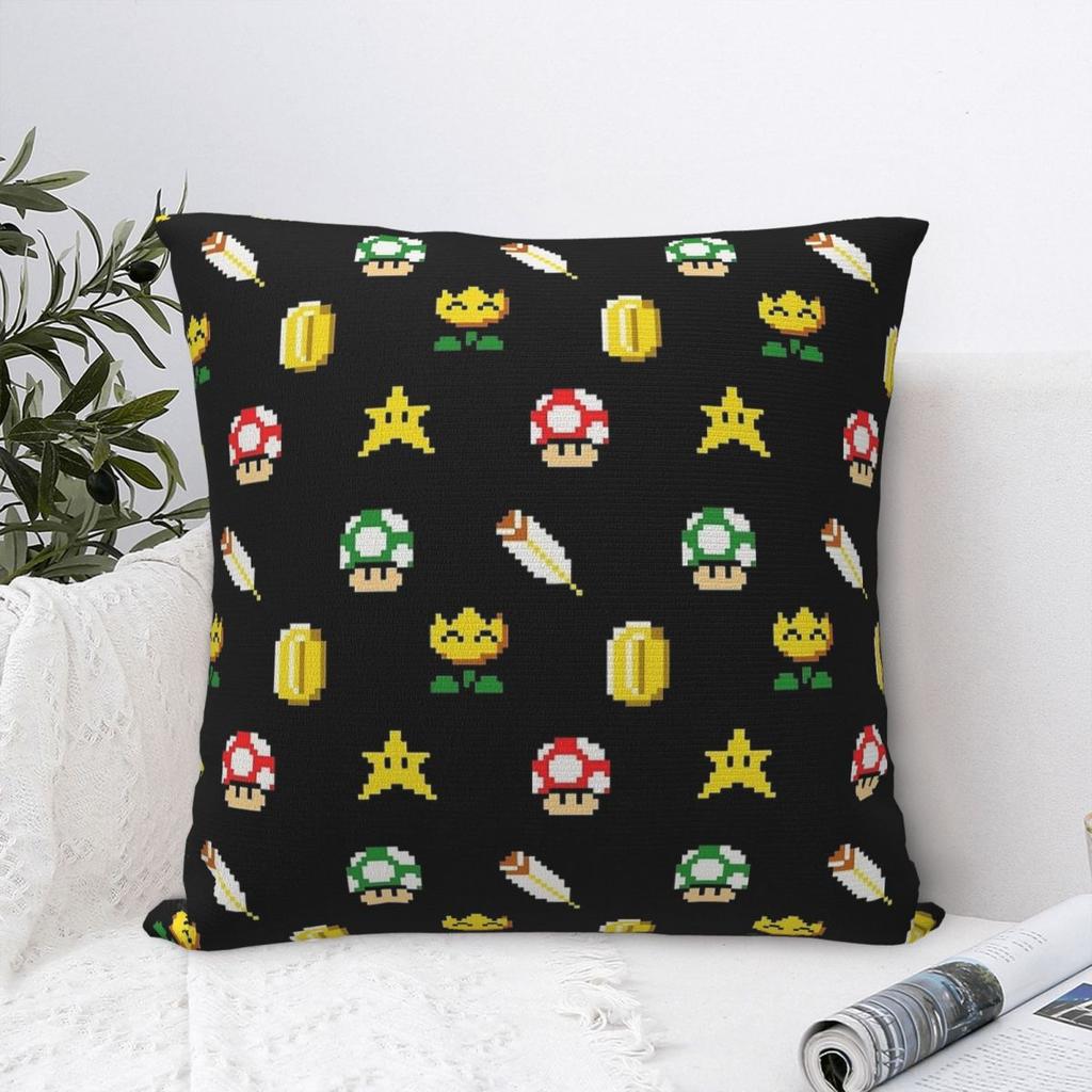 Marios Pixel Retro Power Ups Pattern Art Square Pillow Case Polyester Throw Pillow Super Mario Customized Pillowcover Home Decor
