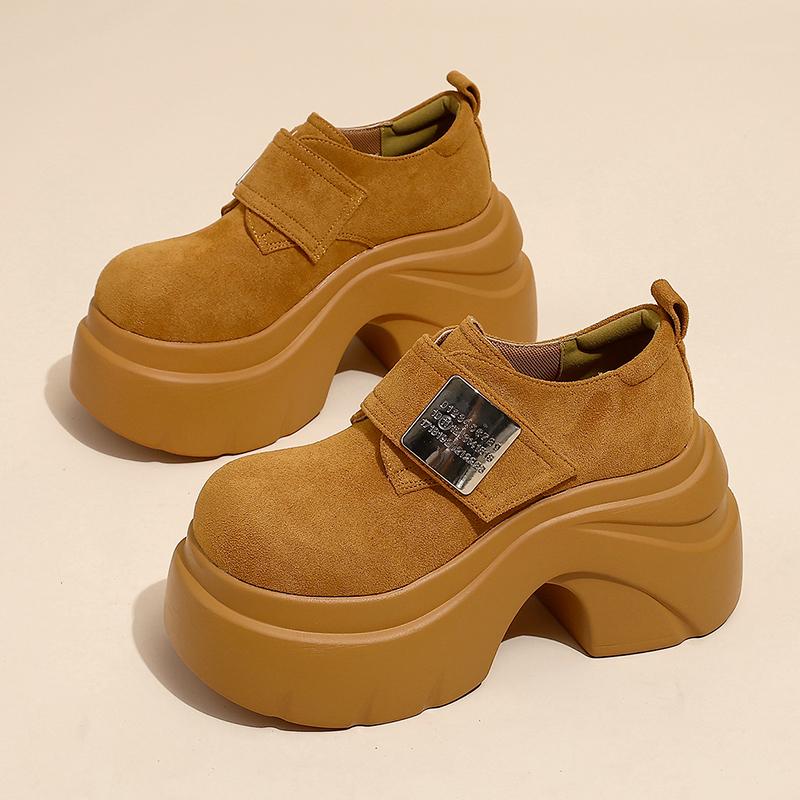 Fashion New 2025 Autumn 9CM High Heels Casual Leather Shoes Women Chunky Sneakers Comfortable Pumps High Platform Walking Shoes Woman