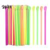Smoothie Straws With Spoon 50/100Pcs Straw for Smoothie, 2 in 1 Disposable with Spoon, Plastic Slush Milkshake Bubble Tea Pink Orange Yellow Green