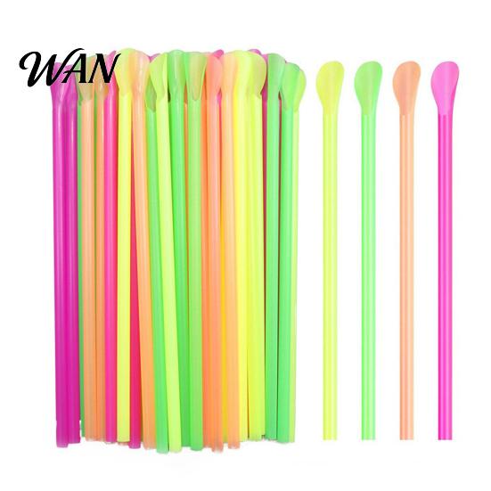 Smoothie Straws With Spoon 50/100Pcs Straw for Smoothie, 2 in 1 Disposable with Spoon, Plastic Slush Milkshake Bubble Tea Pink Orange Yellow Green