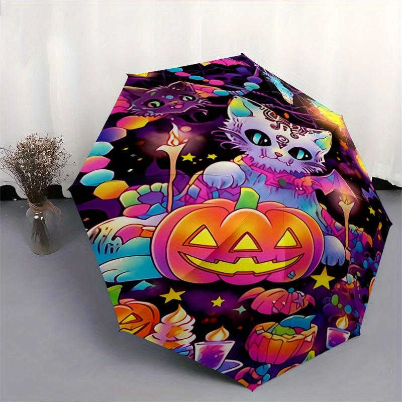 1pc Halloween Themed Cats Cartoon Umbrella, Portable 3-Fold Compact Umbrella, Suitable for Camping, Hiking and Travel, Ideal Easter Birthday Gift