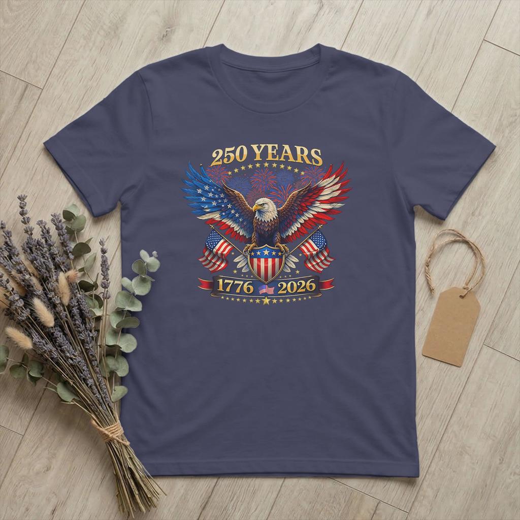 America 250 Years American 1776 2026 T Shirts Unisexs Cotton TShirt O Neck 4th July USA Tees Short Sleeve Merchandise Plus Size