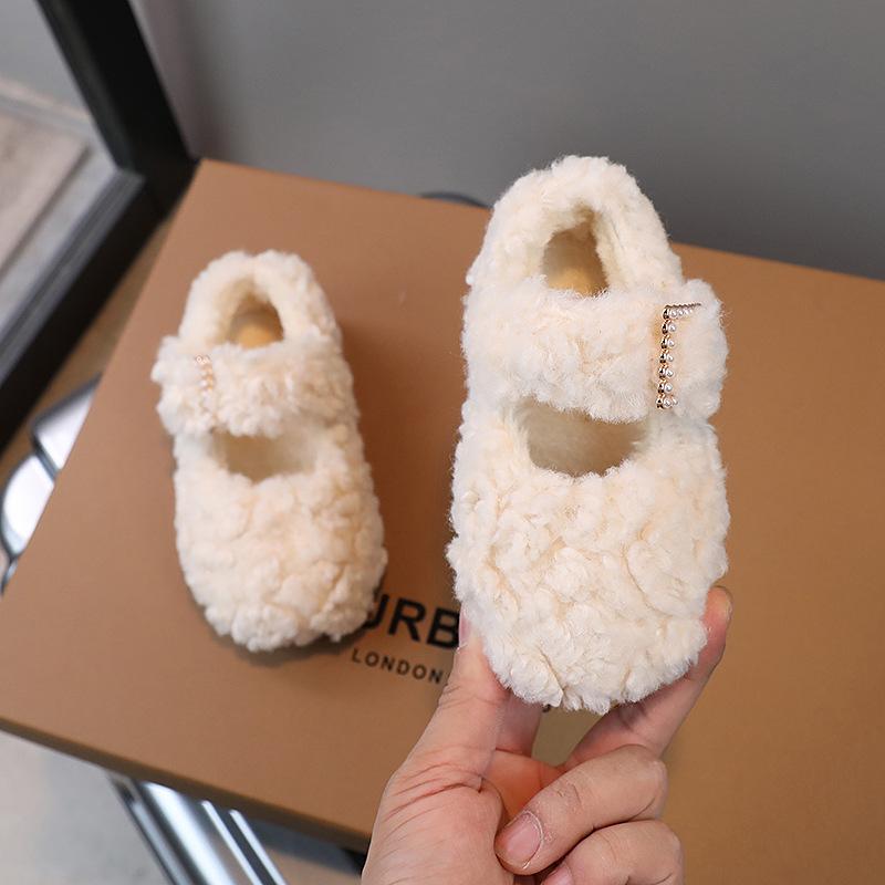 

Girls Fuzzy Mary Jane Warm Winter Flat Shoes 21 белый