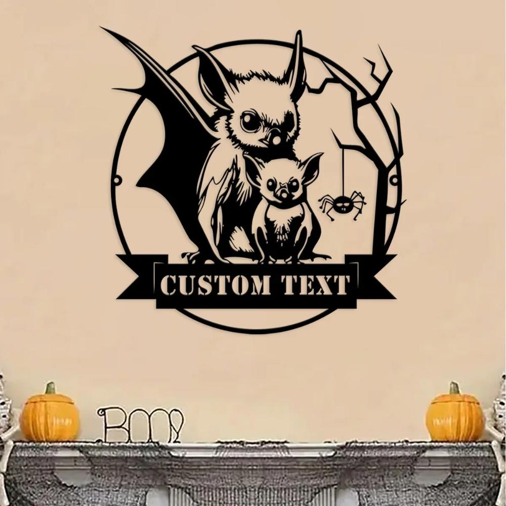 Custom Halloween Metal Sign Gothic Bat Wall Art for Family Home Decor