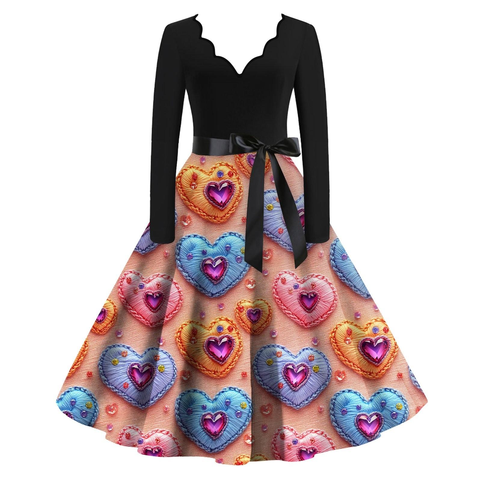 

Жіноча приталена плаття з V-подібним вирізом і довгими рукавами на День Святого Валентина S помаранчевий