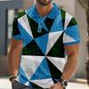 New Men's Polo Shirt Striped Pattern Short Sleeved Top with 3D Color Block Printing Casual Golf Harajuku Polo Shirt