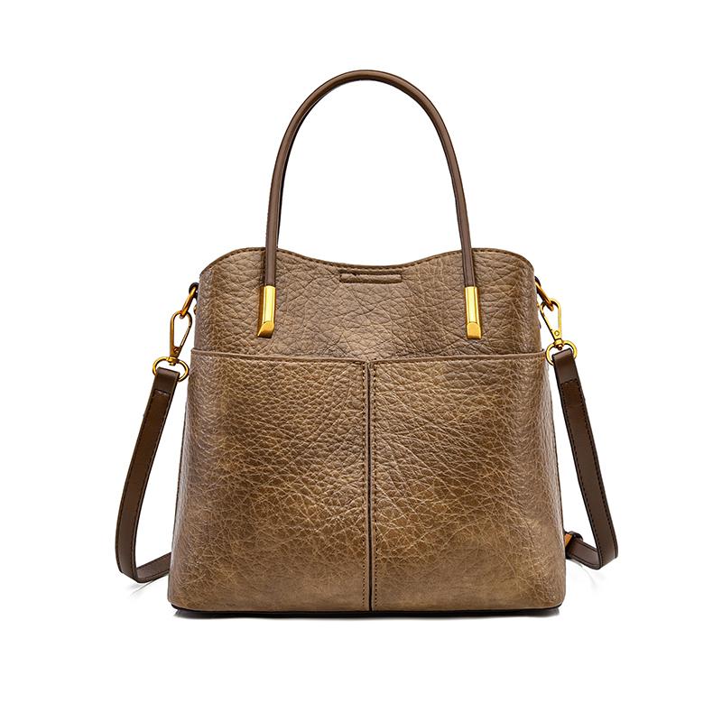 Women's PU Leather Tote Bag, Vintage Brown Bucket Handbag, Small Capacity Shoulder Crossbody Bag, Casual Daily Commuter Bag for Work Shopping Travel