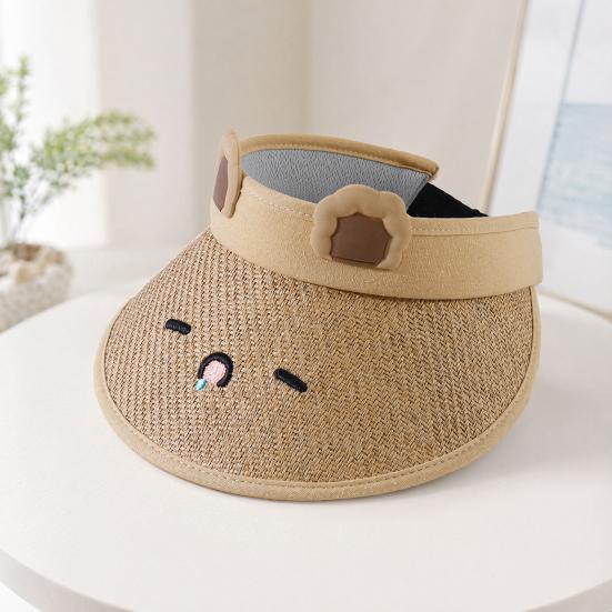 Children Sun Hat, Adjustable Elastic Headband Summer Hat, Breathable Hollow-Top Design Kids Hat, Foldable Bunny Ears Cartoon Print Outdoor Hat