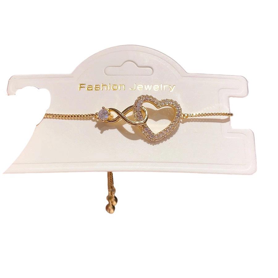 Gold Plated Zircon Heart Bracelet - Retro Korean Fashion, Elegant Women's Jewelry