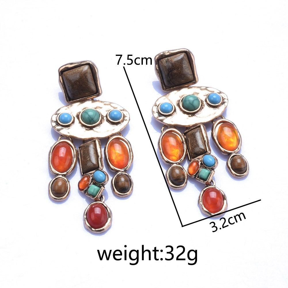 Baroque Luxury Vintage Mixed Gemstone Earrings, Geometric Pendant Dangle Earrings For Women