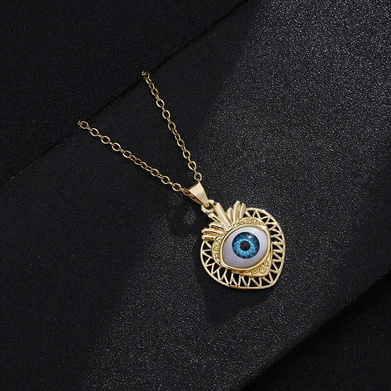 Fashion Turkish Lucky Evil Eye Necklace Women 8 Style Blue Eyes Female Charm Fashion Enamel Heart-shape Palm Necklace Jewelry