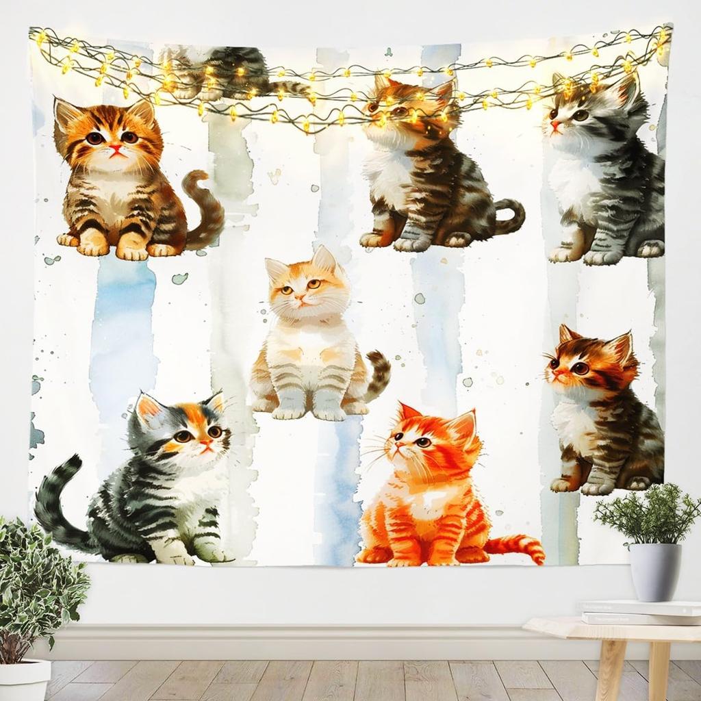 Cat Tapestry Medium Kids Cute Paw Print Wall Hanging Blanket for Boys Girls Teens Cute Kitten Wall Art Cute Cat Lover's Gift