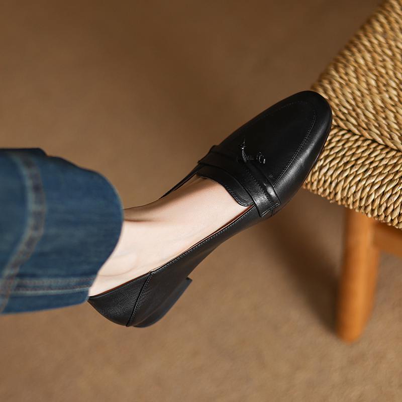Krazing Pot коровья кожа весна лето размер 41 толстый низкий каблук женский круглый носок базовая одежда туфли без застежек на неглубоких каблуках 35 чёрный 6883₽