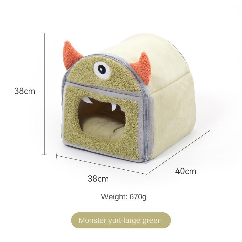 Warm Little Monster Pet Sofa In Winter Funny Mongolian Yurt Cat Nest Comfortable Semi-closed Slipper Nest