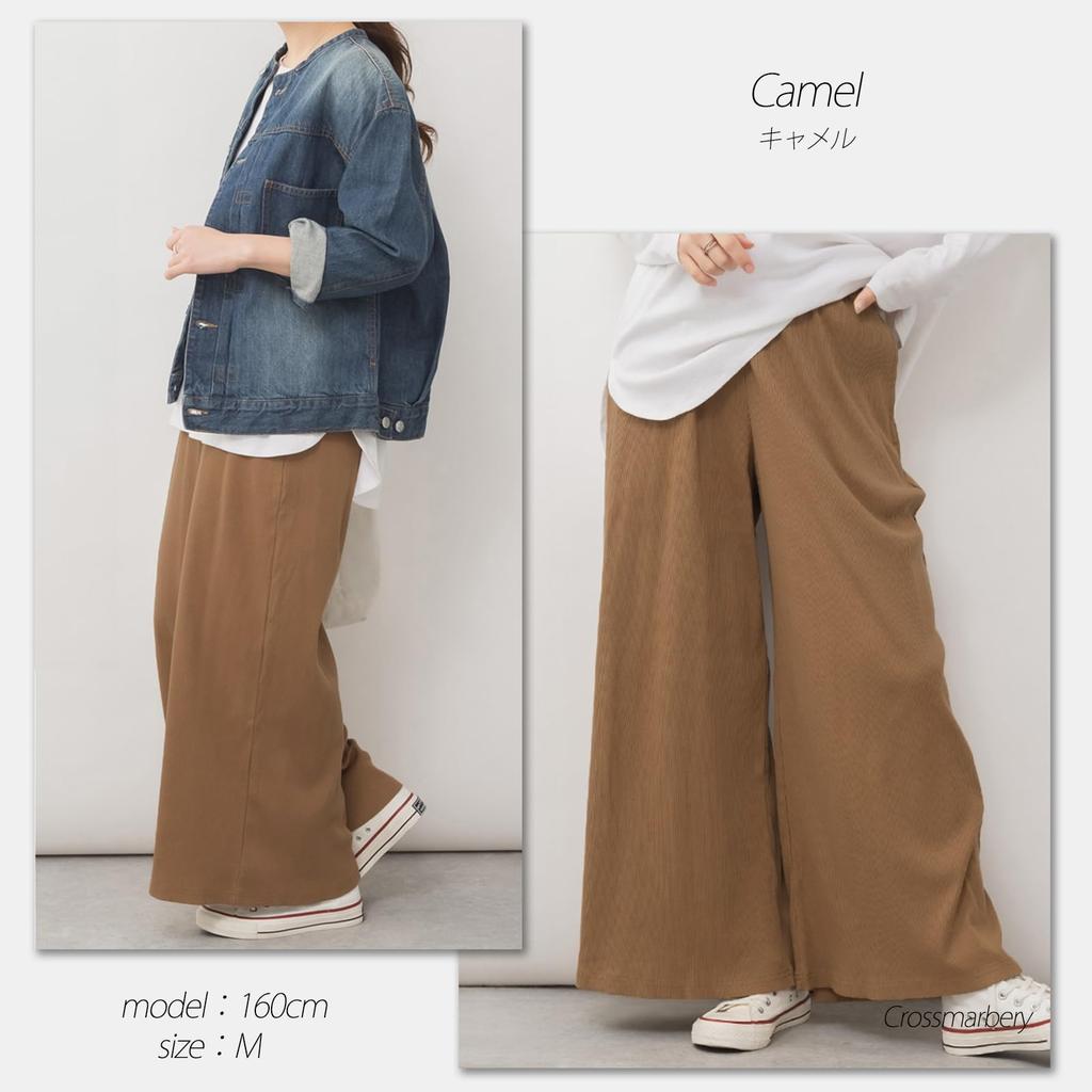 pants for large room elastic wide with [CROSSMARVELLY] Loose-fitting women, size, pants, waist, relaxed, body-covering, pants, plain, cotton, clean,