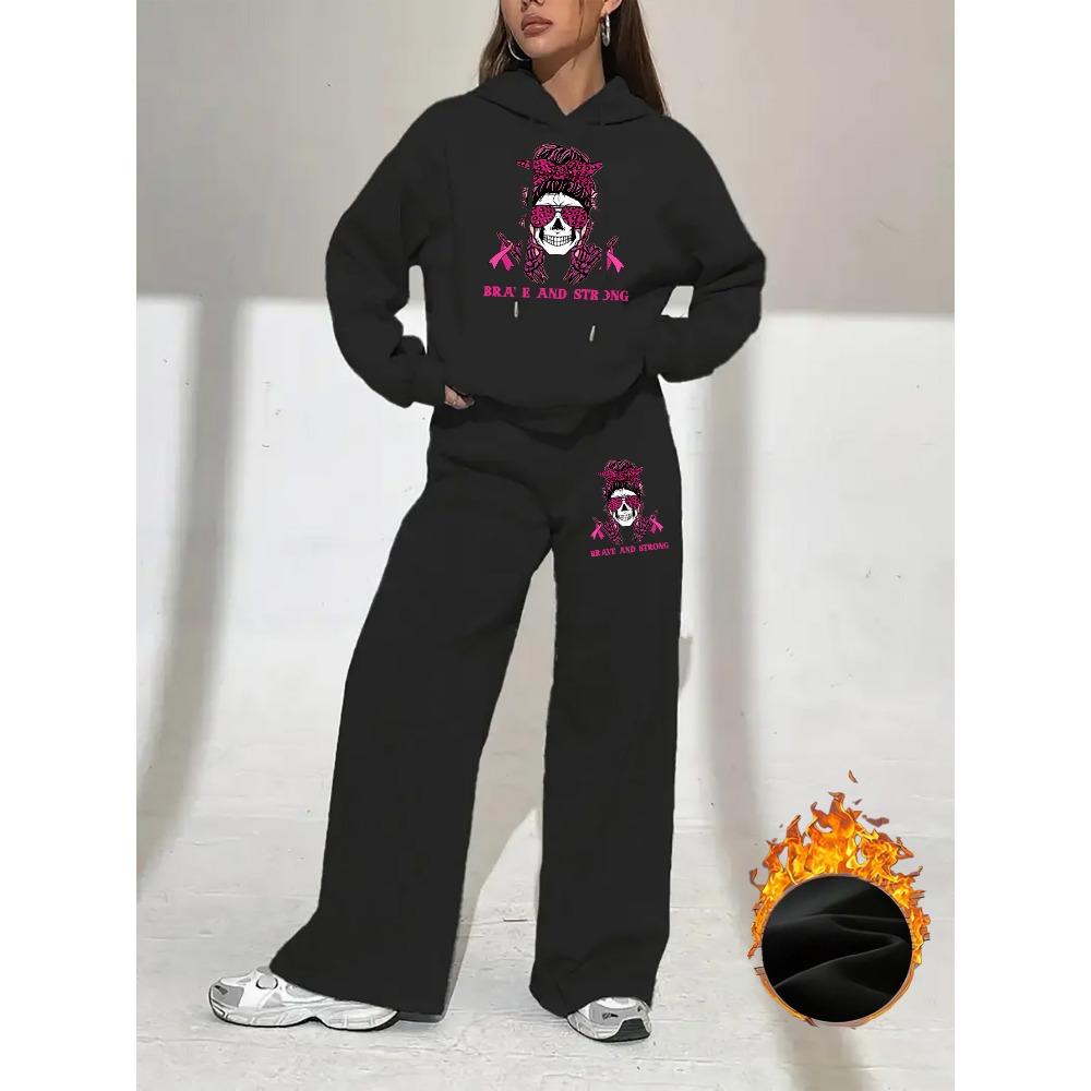 Women's Hoodie and Pants Two Piece Set with Printed Design for Autumn and Winter Wear Paired with Comfortable Hoodies and Wide Leg Pants