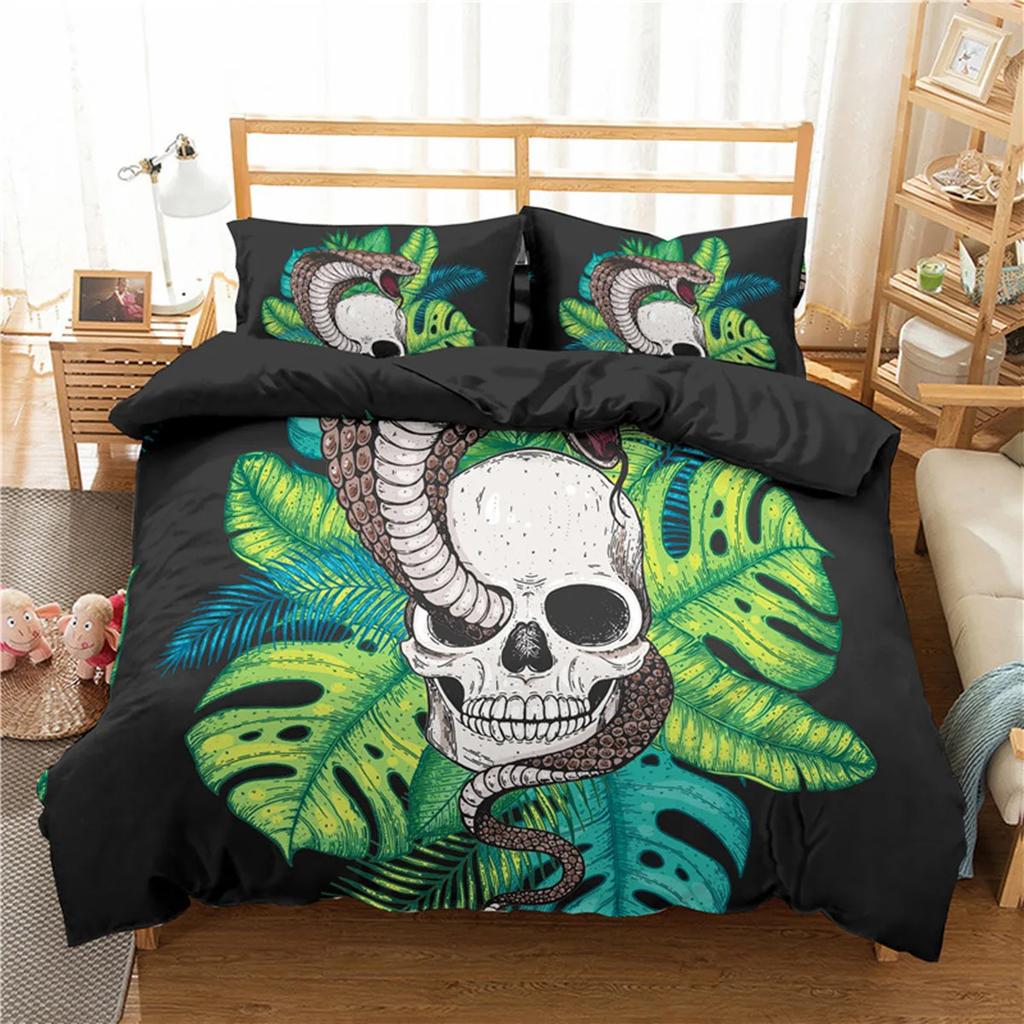Skull Floral Skull Duvet Cover Full Size Gothic Skull Rose Bones Skeleton For Kids Women Men Red Black For Bedroom Decorations