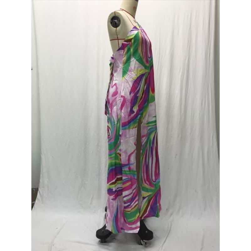 Women's Summer Printed Lace Up Split Backless Holiday Long Dresses