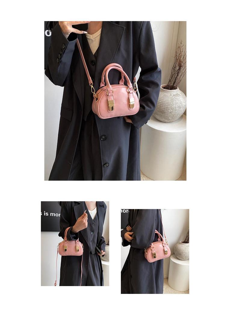 Women's 2025 Spring/Summer Textured Shell Bowling Bag - Versatile Crossbody Handbag