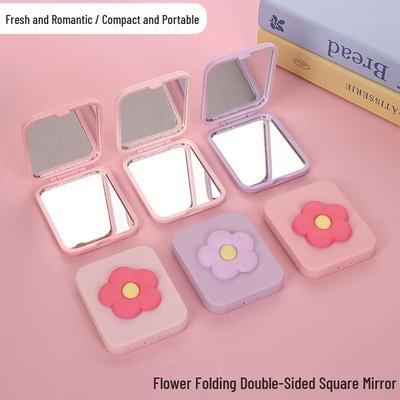 Double-Sided Flower Foldable Mini Square Mirror for Female Students – Portable Dormitory Makeup Pocket Mirror