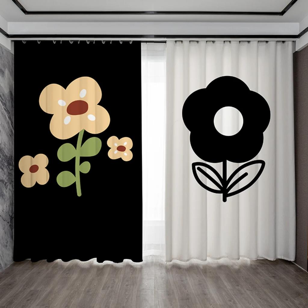 Black Blue Green Flower Chequered High Blackout Curtain Bedroom Space Living Room Hotel Window Curtain Thick Blackout Curtain Multicolor
