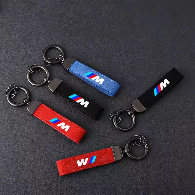 KQBU1 Car Styling Emblem Zinc Alloy Keyring Motorcycle Suede Leather Keychain for BMW M Performance E30 E34 E36 F21 F30 F35 M3 M5 X3