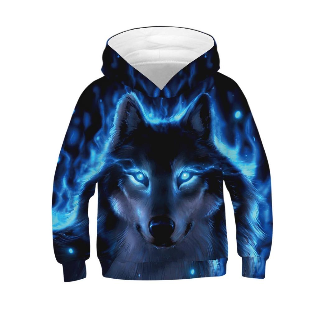 Children's Cool Animal Wolf 3D Digital Printed Boys' Personalized Fashion Hoodie Sweatshirt
