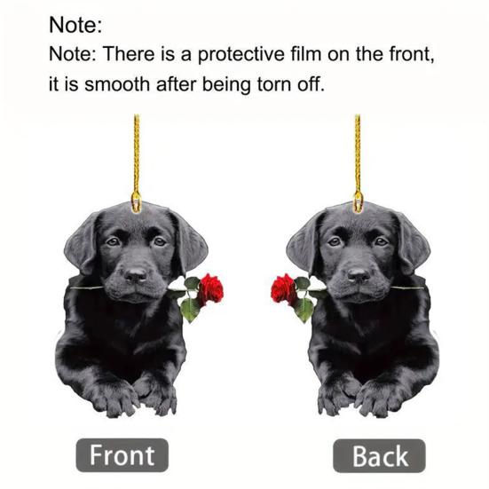 Cute Cat Dog Rose Pendants 2D Acrylic Keychain Novel Pet Themed Charm for Car Mirror Bag Home Festive Decoration