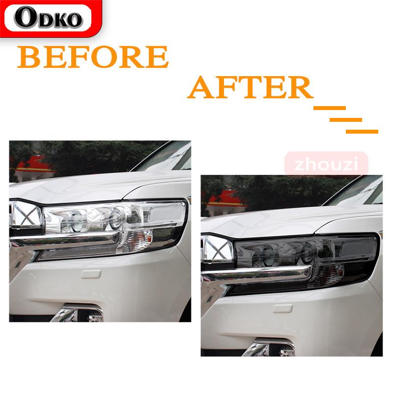 2 Pcs For Toyota Land Cruiser 2014- Car Headlight Tint Black Protective Film Protection Transparent TPU Sticker Accessories