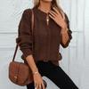 Autumn Winter Vintage Loose Long Sleeve Top Solid Color Pullover Knitwear V-Neck Sweater