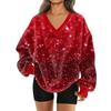 Women's Fashionable V-neck Christmas Printed Long Sleeved Casual Pullover Plush Warm Pocket Sweatshirt Top