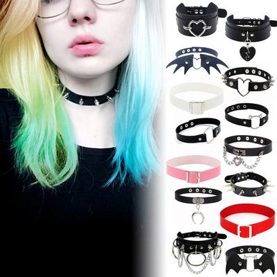 Ružový gotický reťazový náhrdelník Kožený choker Párty Punk Chokery Golier Goth náhrdelníky Dámske Čierne PU Kawaii Čarodejnica Rave Šperky