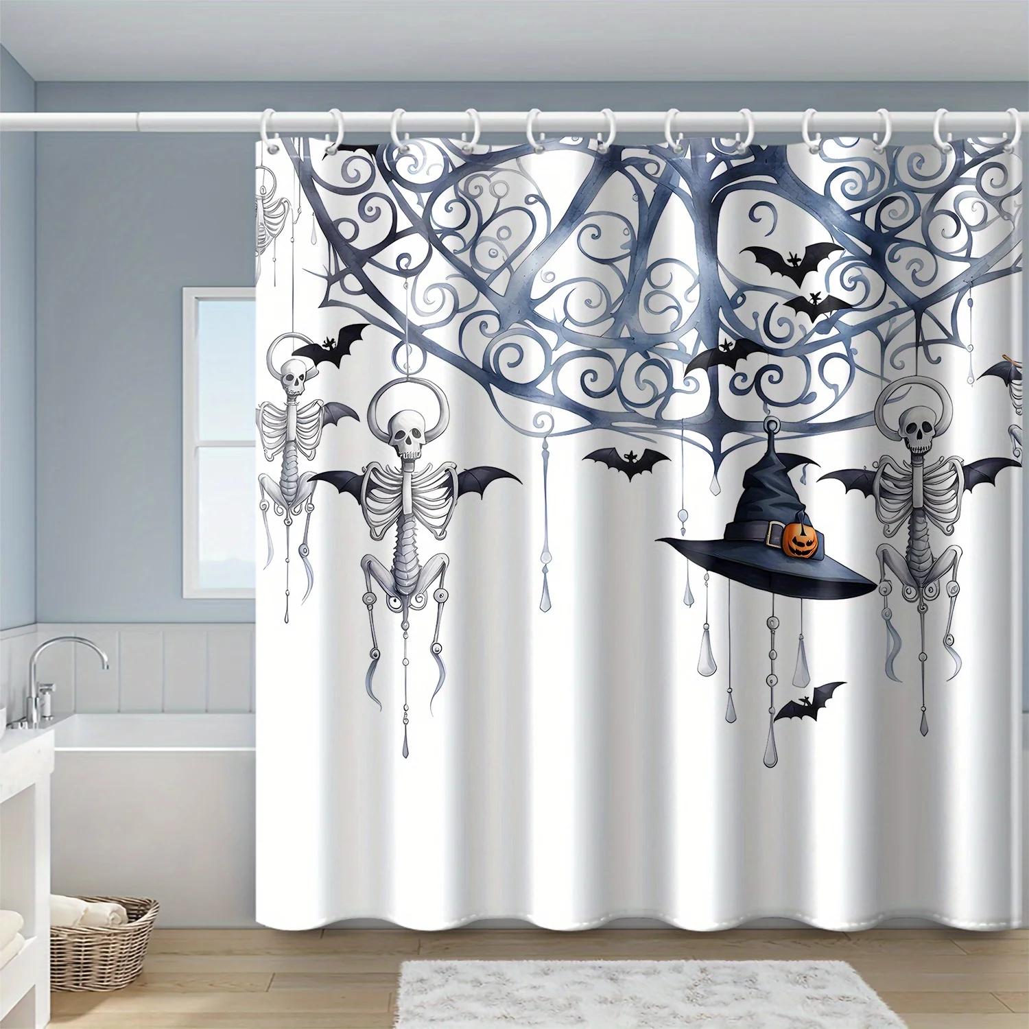 

Halloween Skull Magic Hat Shower Curtain Printed Polyester Hook Waterproof Bathroom Decoration Holiday Home Gift For Bathroom W60H190(CM)-1 Pcs