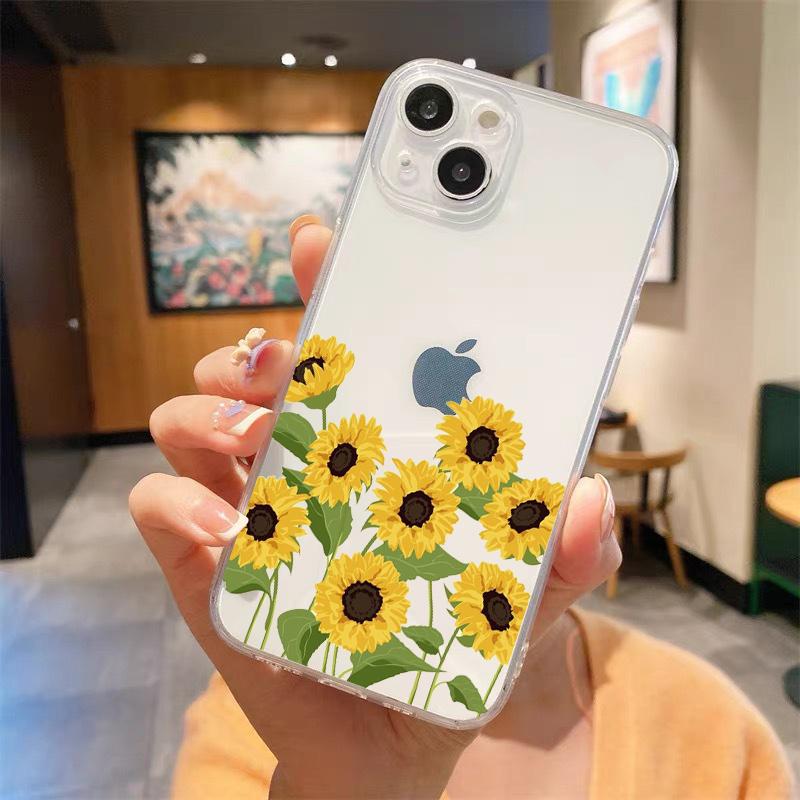 sunflower Flower Lavender Purple Luxury Transparent Phone Case For iPhone 15 16 14 13 12 11 Pro Max XS X XR SE 7 8 Plus Cover