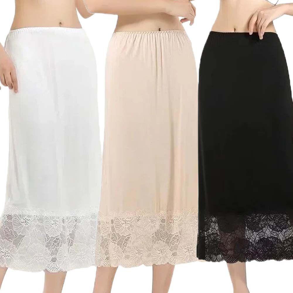 Netzblume Damen Spitze Langer Unterrock Einfarbige Hohe Taille Futter Unterrock Damen