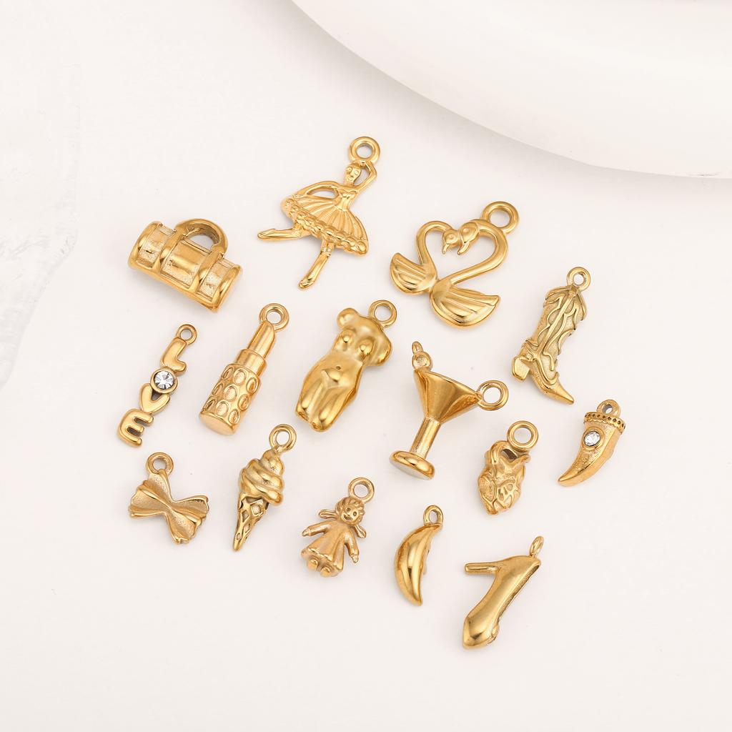 3Pcs Lipstick/Martini Wineglass/Ballet Girl Charm Fashion Stainless Steel Pendant DIY Exquisite Necklace Bracelet Jewelry Making