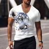 Oversized Animal T-shirt Unisex Black Tees Lion Print Shirts Pattern V-neck Tops Fashion Casual Short Sleeve Summer Unisex's Clothing