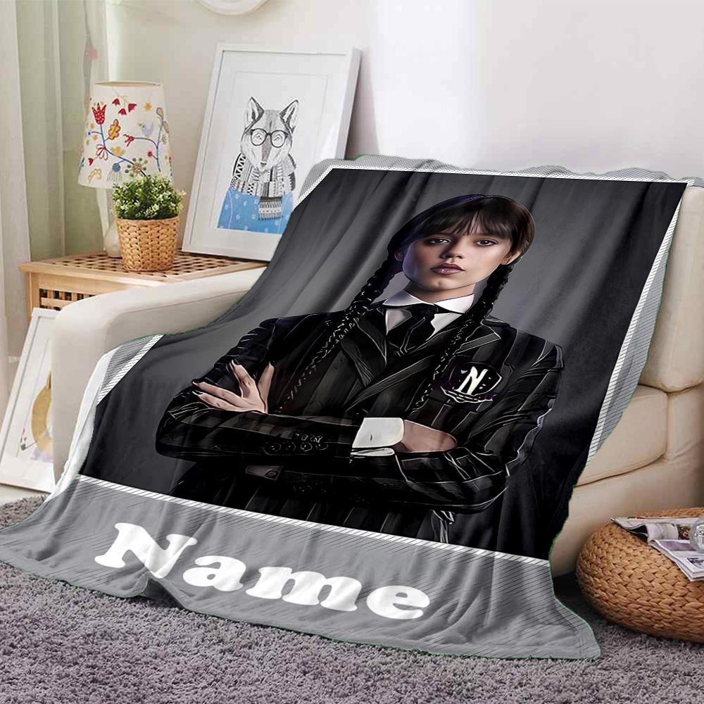 Custom Name Wednesday Theme Printed Blanket - Perfect for Couch, Bed, Travel & Outdoor Use | Machine Washable, Cozy & Durable.