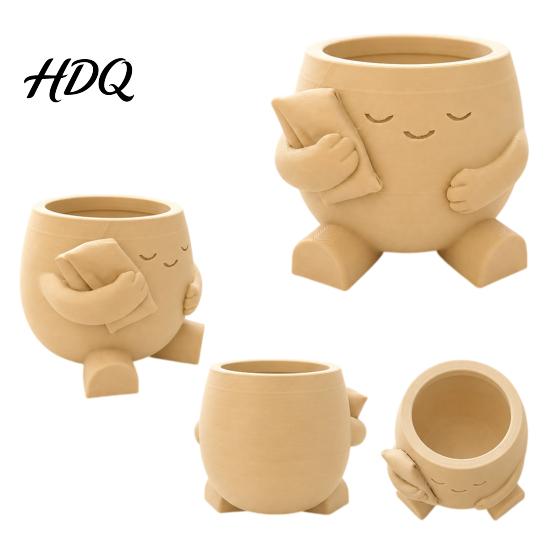 Succulent Planter Pot 3D Printed Cute Character Planter Sleepy Face Flower with Modern Minimalist Plant Basin Pillow Mini Desktop Container