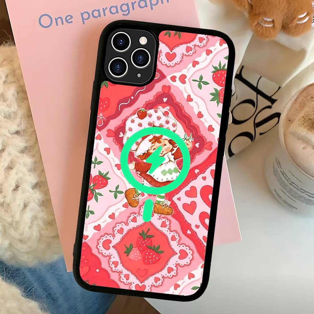 Cartoon Girl S-Strawberry S-Shortcake Magnetic Matte Phone Case For IPhone 16 17 15 14 12 11 For Magsafe Wireless Charge Cover
