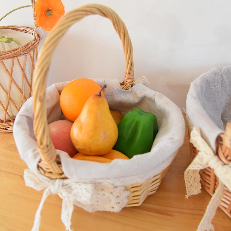 Handheld Rattan Flower & Egg Basket with Ribbon Lining for Weddings