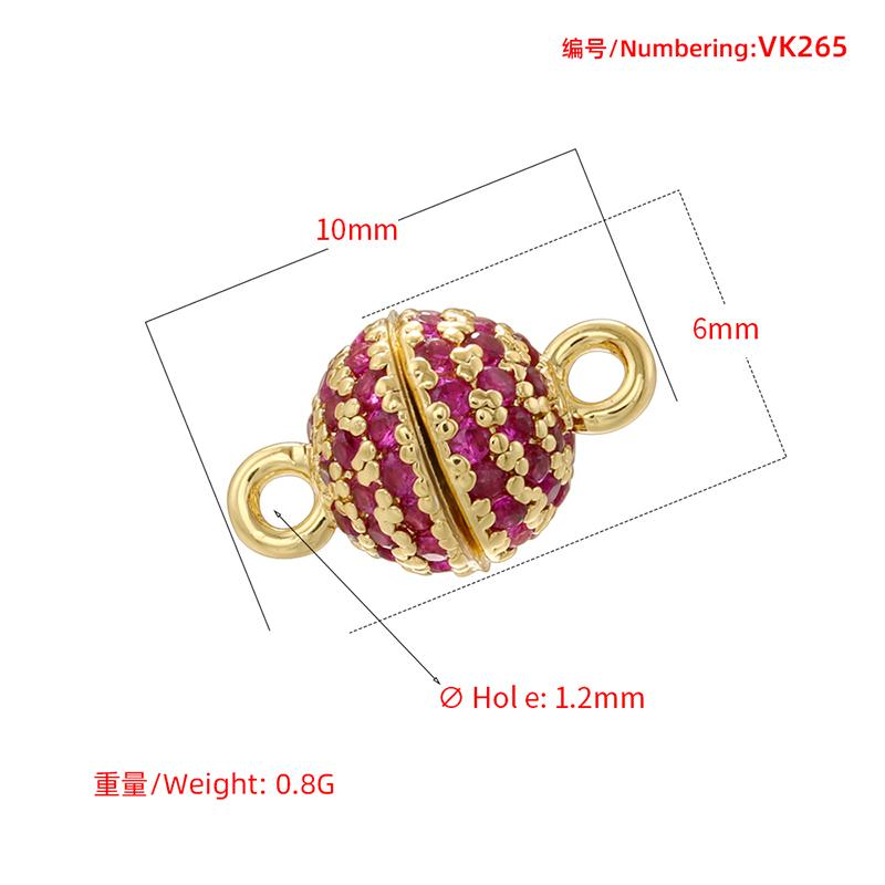 ZHUKOU 6MM Brass Inlaid Zircon Round Magnet Connection Buckle Bead Water Diamond Pendant Jewelry Making Buckle Accessories:VK265