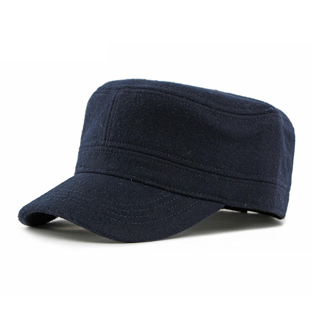 Wool Hat Men's Autumn Winter Velvet Thick Flat Hat Sunshade Hat Solid Color Peaked Cap