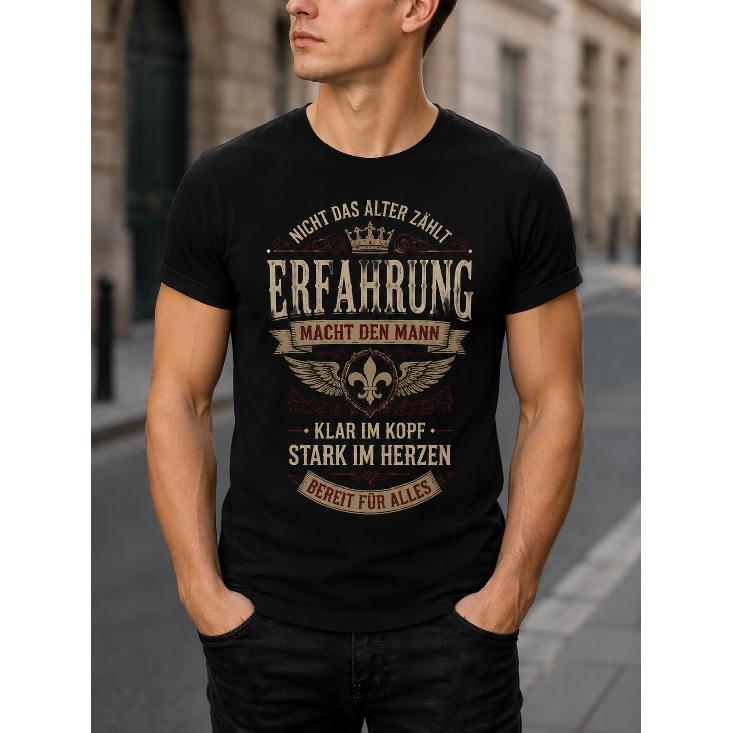men s vintage german slogan tee short sleeve crew neck soft cotton graphic print casual streetwear for daily wear and outdoor activities S чёрный
