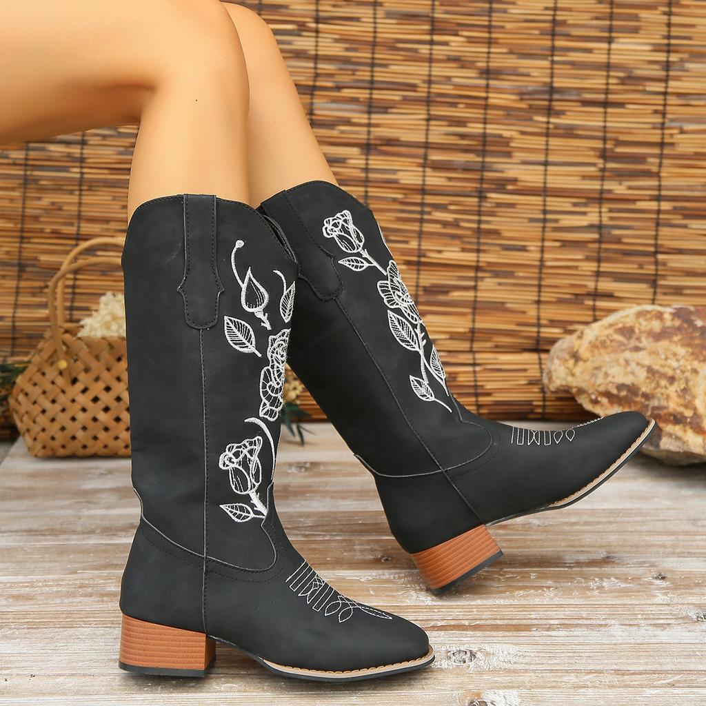 Women Print Mid Calf Chelsea Boots New Mid Heels Gladiator Shoes Fashion  Winter Chunky Motorcycle Boots Walking Pumps Botas