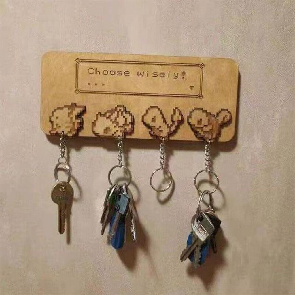 Key Holder Wooden Craft Key Set Cartoon Wall Hanging Keychain Decor for Entryway, Bathroom, Living Room, Kitchen