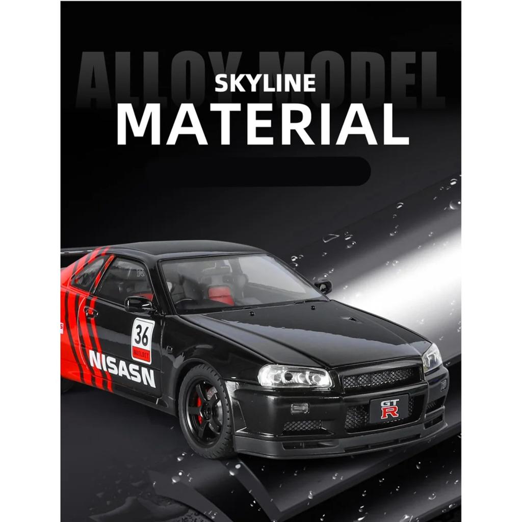 1/18 Nissan Skyline Ares GTR GT-R R34 Alloy Track Sports Car Model Diecast Metal Racing Car Vehicle Model Sound and Light Kids Toy Gift