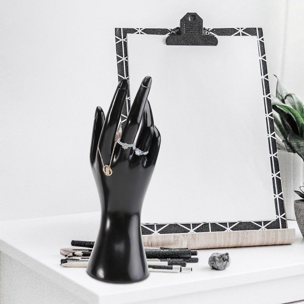 2 Stück Weibliches Mannequin Handmodell, Kunststoff Hand Schmuckständer für Ringe, Kreativer Ringhalter Ständer, Schwarz
