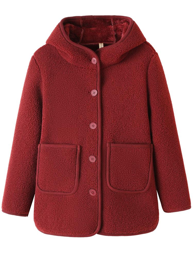 Mom's Fashionable Winter Hooded Fleece Lined Cotton Jacket for Middle-Aged & Elderly Women